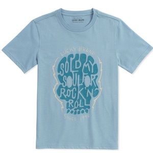 Lucky Brand-“Sold Soul for Rock n Roll” light blue tshirt dark script-Boys L NWT